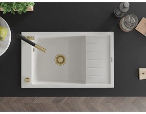 Mexen Elias, 1-komorový granitový drez 795x480x200 mm a drezová batéria Flora, biela, 6511-20-670401-57-G