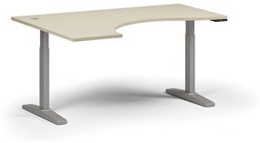 Výškovo nastaviteľný stôl, elektrický, 675-1325 mm, ergonomický ľavý, doska 1600x1200 mm, sivá podnož, buk