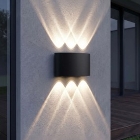 Toolight Toolight, JNH040-6G, vonkajšie LED nástenné svietidlo hore/dole, 6 LED, 12 W, 4000 K, IP44, čierna matná, OSW-56231
