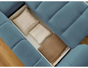 Modrá rozkladacia/s úložným priestorom rohová pohovka (pravý roh/s leňoškou) Fuji – Bobochic Paris