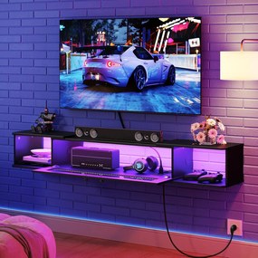 Závesný TV stolík Browny 140 cm s LED osvetlením čierny