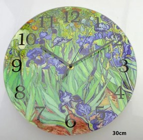 Sklenené visiace hodiny 30 cm  Vincent van Gogh Irisy, 801421 ()