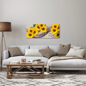 Obraz - Žiariace kvety slnečníc (120x50 cm)