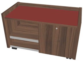 Mobilný kontajner Verno 100 x 50 cm so sklom, pravý, orech / červená
