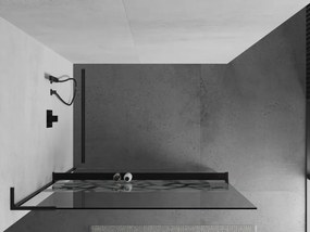 Mexen Kioto+ L, sprchová zástena Walk-In s poličkou a vešiakom 110 x 200 cm, 8mm číre sklo biely vzor, čierny profil, 800-110-123-70-85