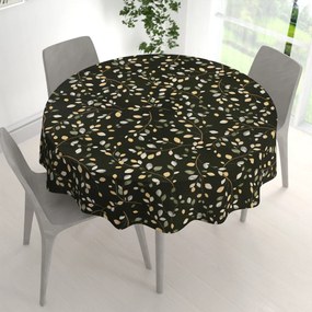 Biante Bavlnený okrúhly obrus Sandra SA-722 Vetvičky s lístkami na tmavo zelenom Ø 100 cm