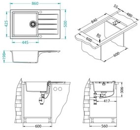 ALVEUS 1148160 - Kuchynský drez CADIT 86x50 cm granit/čierna