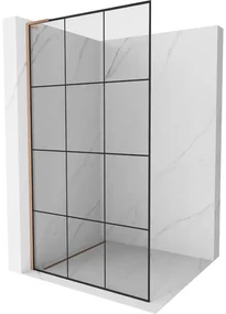 Mexen Kioto L, sprchová zástena Walk-In 110 x 200 cm, 8mm číre sklo čierny vzor, medený matný profil, 800-110-103-65-77