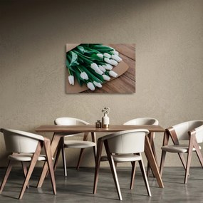Sklenený obraz kytice bielych tulipánov (70x50 cm)