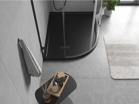 Mexen Flow, asymetrická štvrťkruhová sprchová vanička slim, pravá 100 x 80 cm, čierna matná, 46Q708010R