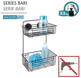 Čierna nástenná dvojposchodová polica do kúpeľne Wenko Vacuum-Loc® Pavia