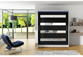 Skriňa s posuvnými dverami Presto XIII, Farby: biela / čierna, Osvetlenie: osvetlenie LED RGB - farebné