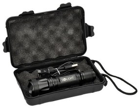 SOLIGHT Nabíjací LED svietidlo 600Lm, XM-L2 T6, USB nabíjanie, 1x batéria Li-ion 3,7V/2200mAh