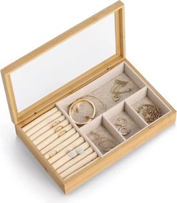 Zeller Present Bambusová šperkovnica so skleneným vekom SHMUCK, 29 x 18 x 5,9 cm