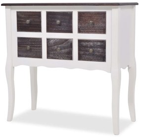 vidaXL Konzolový stolík so 6 zásuvkami, hnedo-biely, drevený