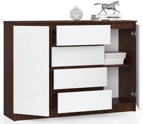 Komoda Kryštof 140 cm 2 skrinky a 4 zásuvky wenge/biela