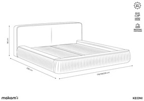 Krémová čalúnená dvojlôžková posteľ s úložným priestorom s roštom 180x200 cm Keoni – Makamii