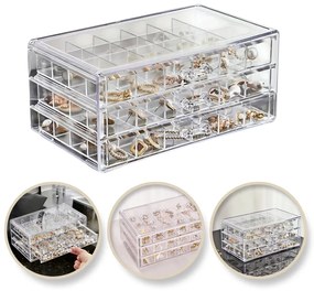 eCarla Kozmetický organizér na šperky a make-up, 3 pozdĺžne zásuvky s priehradkami, CARLA