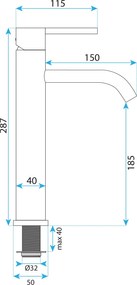 Rea Foster, vysoká umývadlová batéria h-285, brúsená oceľ, REA-B6324