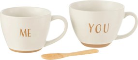 Súprava 2 keramických bielych hrnčekov s lyžičkou You & Me – 16*12*24 cm
