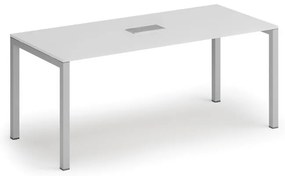 Rokovací stôl PRIMO SQUARE, 180x80 cm, biela + stolná zásuvka TYP II, strieborná