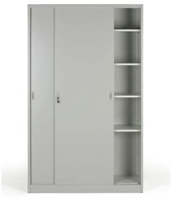 Kovová skriňa s posuvnými dverami, 4 police, 1200 x 1990 x 450 mm, svetlo sivá