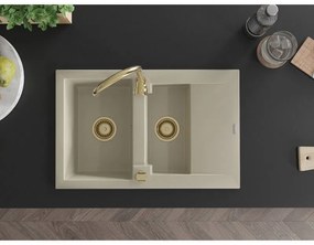 Mexen Gaspar, granitový drez 737x475x177 mm, 1,5-komorový, béžová so zlatým sifónom, 6507731505-69-G