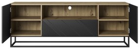 TV stolík Asha 167 cm na čiernom podstavci s otvorenou policou - artisan / čierny mat
