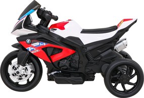 Ramiz BMW HP4 detský motocykel na batérie červený + 3 kolieska + LED + MP3 USB + ekokoža