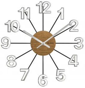 Drevené strieborno-čierne hodiny Vlaha design VCT1072, 42 cm