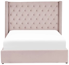 Zamatová posteľ s úložným priestorom 160 x 200 cm ružová LUBBON Beliani