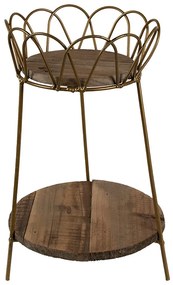 Dekoračný kvetinový kovový stolík s drevenými doskami - Ø 21*32 cm