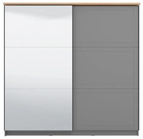 Skriňa s posuvnými dverami a zrkadlom Lotta - biela/dub artisan