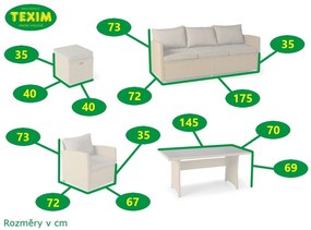 TEXIM FAMILY GRANDE natural - záhradná sedacia súprava, oceľ + umelý ratan + sklo