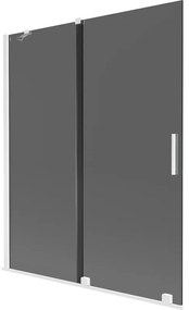 Mexen Velar, 2-krídlová posuvná vaňová zástena 140 x 150 cm, 8mm šedé sklo, biela matná, 896-140-000-41-20