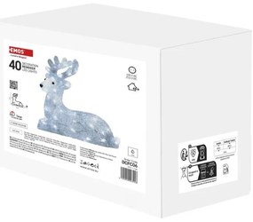 EMOS DCFC06 vianočná dekorácia - jelenček 40 LED V27cm 2,1W studená biela, IP44, časovač, adaptér