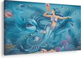 Obraz - Morská víla s delfínmi (90x60 cm)