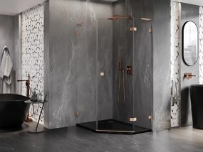 Mexen Lunar, L päťuholníkový sprchový kút s pravým sklonom 90 x 100 cm, 8mm číre sklo, profil medená matná, 831L-090P-100L-65-00-P