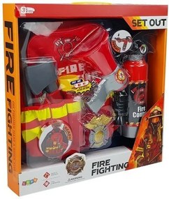 LEAN Toys Hasičská súprava Batoh Svietidlo Hasiaci prístroj Megafón Príslušenstvo Červená