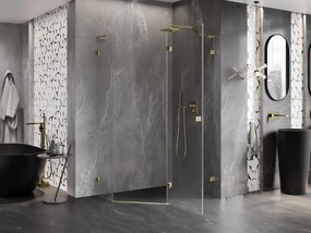 Mexen Lunar, L pravý výklopný päťuholníkový sprchový kút 100 x 80 cm, 8mm číre sklo, zlatý profil, 831L-100P-080L-50-00-P