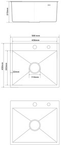 Erga HD, 1-komorový oceľový drez 500x450x210 mm, oceľová, ERG-MLS-HD5045