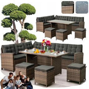 Rohový záhradný ratanový set v štýlovej hnedej farbe