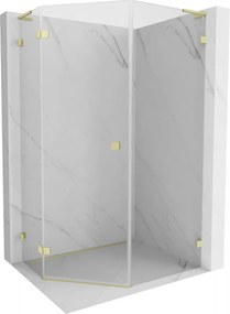Mexen Lunar, L päťuholníkový sprchový kút naklápací doľava 80 x 90 cm, 8mm číre sklo, zlatý matný profil, 831L-080L-090P-55-00-L