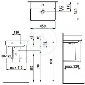 LAUFEN Pro S Umývadielko, 450 mm x 340 mm, 1 otvor na batériu, bez prepadu, s LCC, biela H8169614001561