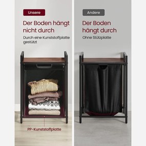 Kôš na bielizeň, s poličkou, 65 l, vysúvateľný, rustikálna hnedá a čierna farba