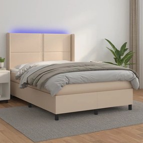 Boxspring posteľ matrac a LED kapučínová 140x190 cm umelá koža 3139324