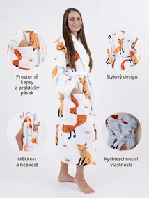 Mikroplyšový župan Ema - Líšky 02 veľkosť M
