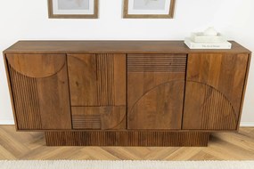 Komoda ART DECO 170cm 3D mangové drevo, údená hnedá