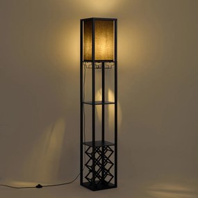 Moderná stojaca lampa čierna s látkovým tienidlom a stojanom na víno - Stojan Wine