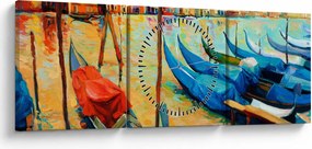 Obraz - Prístav v Benátkach (s hodinami) (90x30 cm)